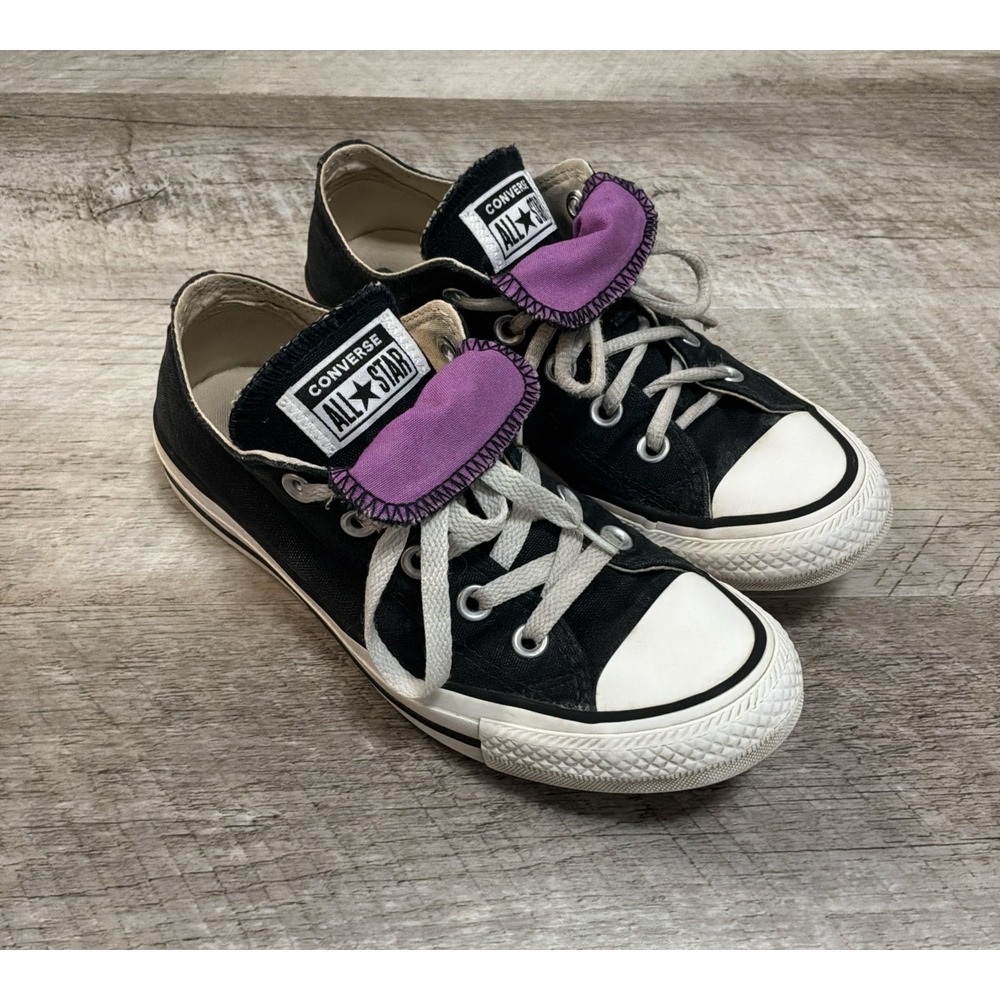 Converse All Star Low Top Sneakers Double Tongue Shoes Womens 6 Black Purple